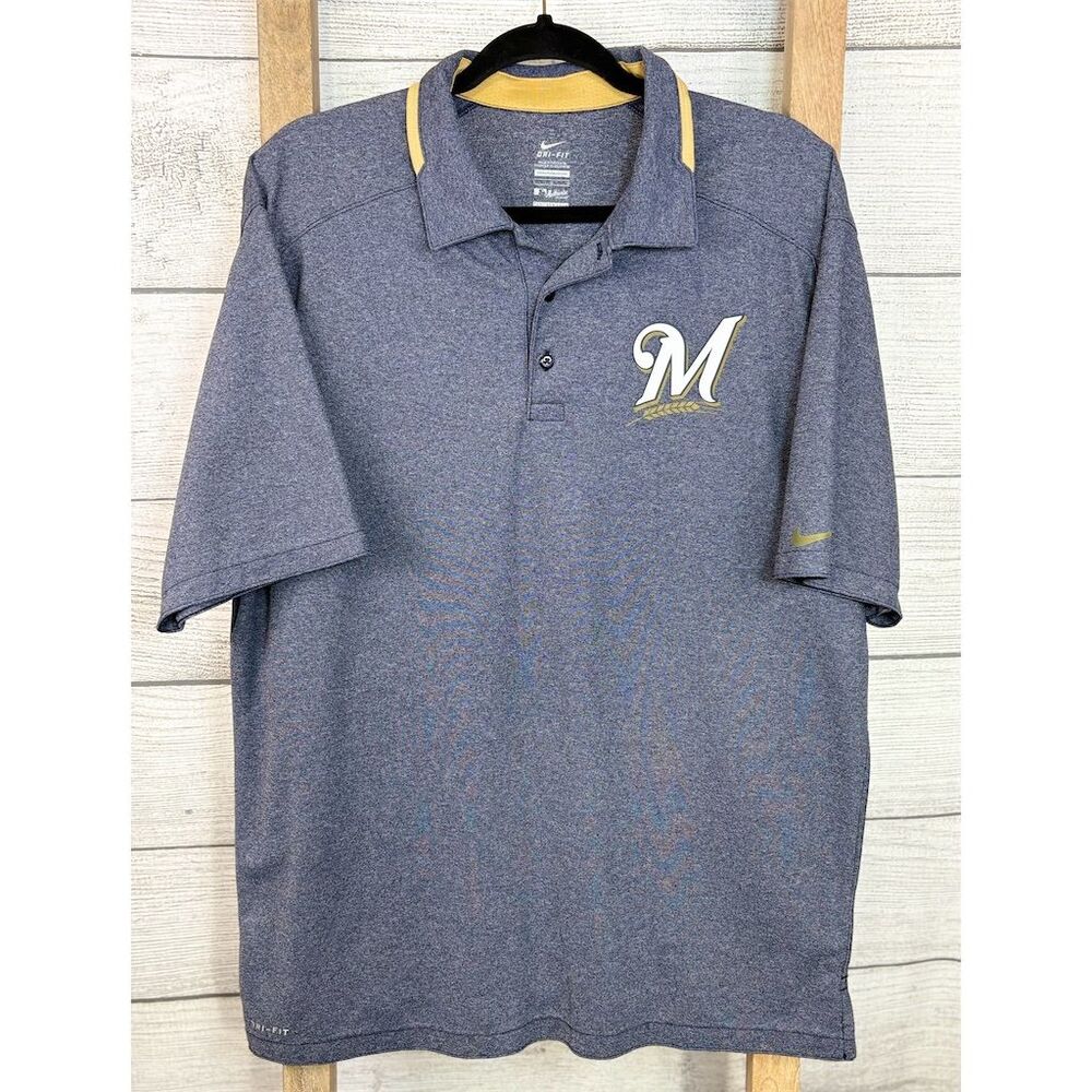 Milwaukee Brewers Nike Dri-Fit‎ Men's Polo Shirt Blue Size L